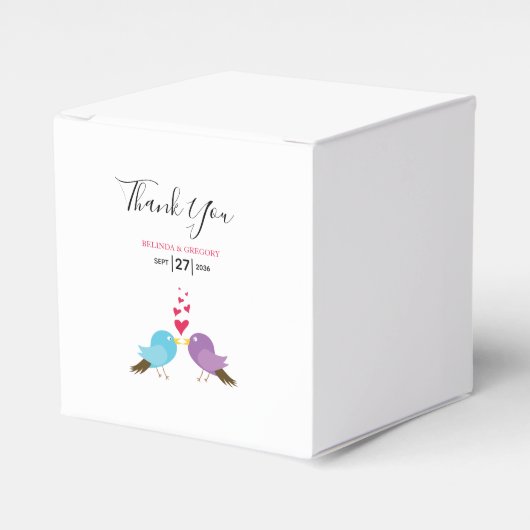 Tortelduifjes en harten bruiloft bedankdoosjes (Voorkant Zijde)