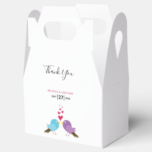 Tortelduifjes en harten bruiloft bedankdoosjes (Geopend)