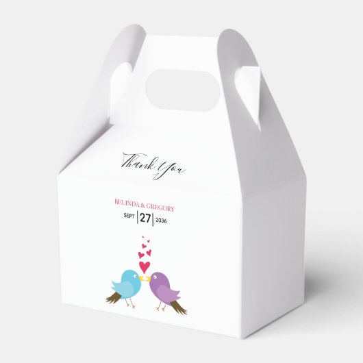 Tortelduifjes en harten bruiloft bedankdoosjes (Voorkant Zijde)