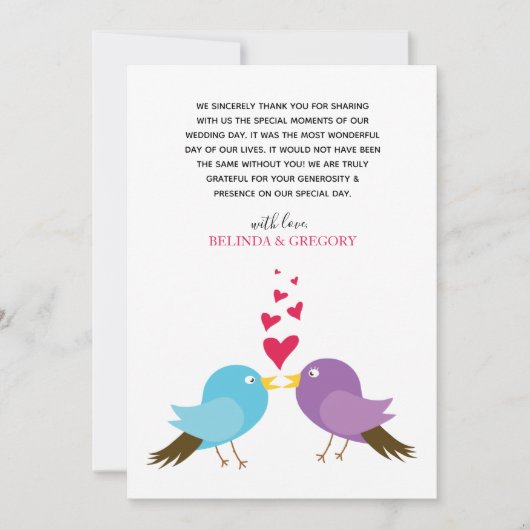 Tortelduifjes en harten bruiloft bedankkaart (Voorkant)