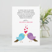 Tortelduifjes en harten bruiloft bedankkaart (Staand voorkant)