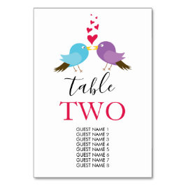 Tortelduifjes- en harten-bruiloft gastnamen kaart