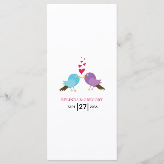 Tortelduifjes en harten bruiloft menu (Achterkant)