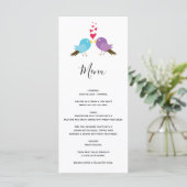 Tortelduifjes en harten bruiloft menu (Staand voorkant)