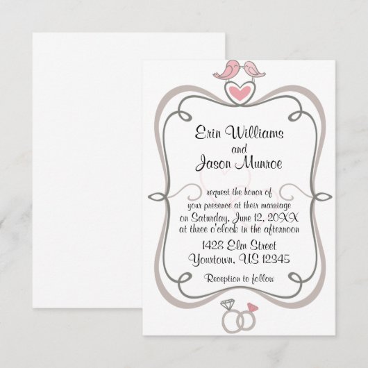 Tortelduifjes en harten uitnodiging (Voorkant / Achterkant)