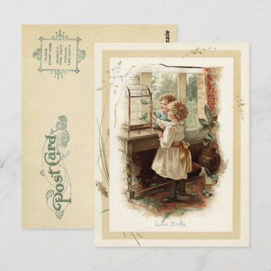 Tortelduifjes en kinderen  reproductie briefkaart (Voorkant / Achterkant)