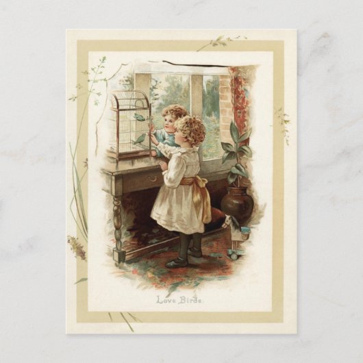 Tortelduifjes en kinderen reproductie briefkaart (Voorkant)