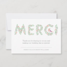 Tortelduifjes en letters Merci Bedankkaart