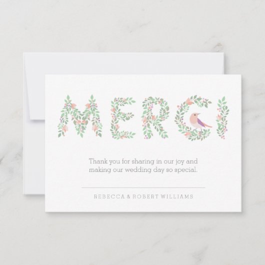 Tortelduifjes en letters Merci Bedankkaart (Voorkant)