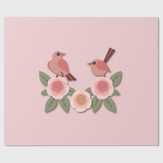 Tortelduifjes en Rozen Cadeaupapier (Vlak)