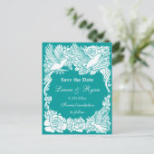 Tortelduifjes en Rozen De datum opslaan Aankondigingskaart (Staand voorkant)