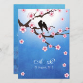 Tortelduifjes en Sakura - Blauwe achtergrond Kaart (Voorkant / Achterkant)