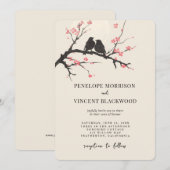 Tortelduifjes en Sakura huwelijksuitnodiging Kaart (Voorkant / Achterkant)