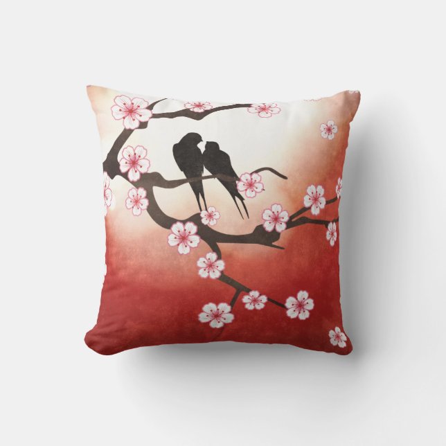 Tortelduifjes en Sakura Pillow Kussen (Voorkant)