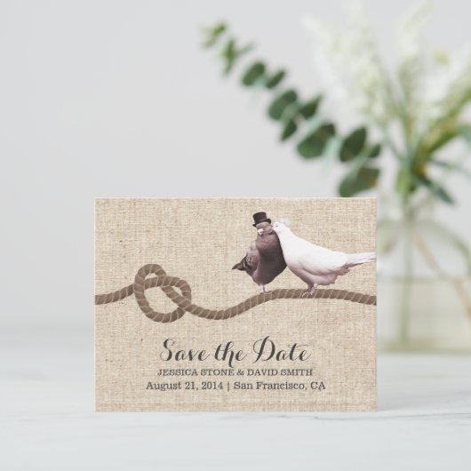 Tortelduifjes en wijnknoop sparen de Datum Aankondigingskaart (Staand voorkant)