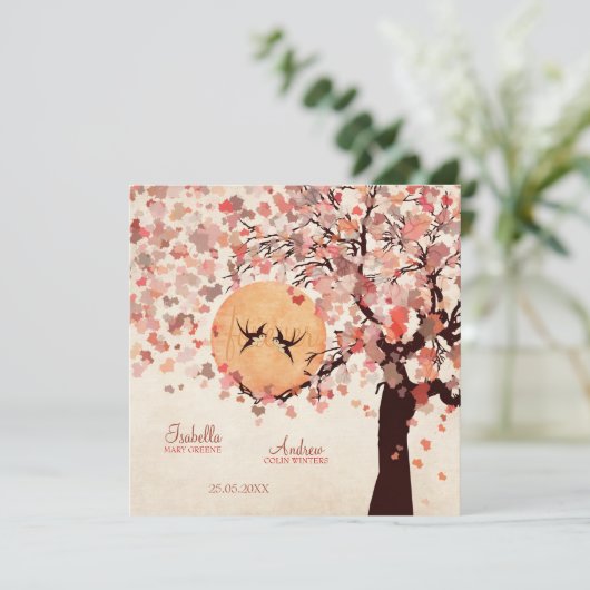 Tortelduifjes - Fall Wedding Kaart (Staand voorkant)