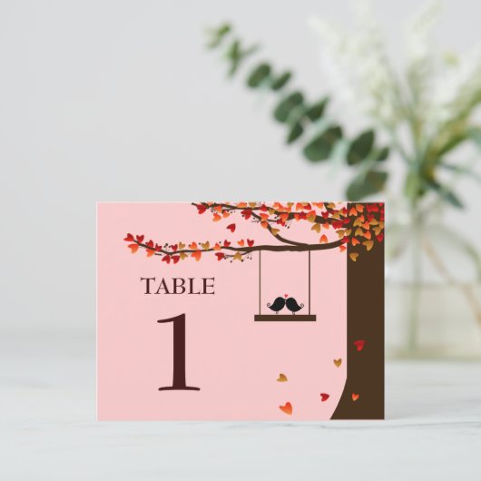 Tortelduifjes Falling Hearts Oak Tree Tafelnummer (Staand voorkant)