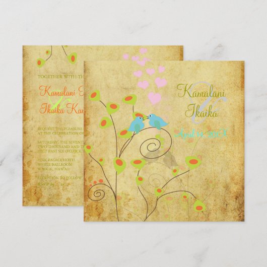  Tortelduifjes, faux parchment background... Kaart (Voorkant / Achterkant)