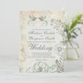 Tortelduifjes - Floral Wedding-uitnodigingen Kaart (Staand voorkant)