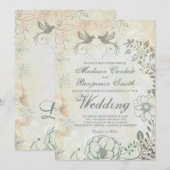 Tortelduifjes - Floral Wedding-uitnodigingen Kaart (Voorkant / Achterkant)