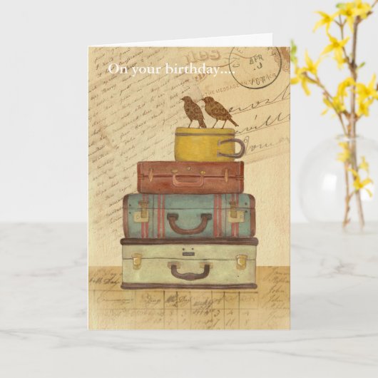  Tortelduifjes Folded Birthday Kaart (Gele Bloem)