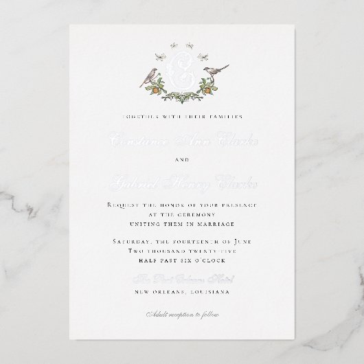 Tortelduifjes Folie bruiloft uitnodiging (Voorkant)