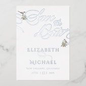 Tortelduifjes Folie Sla de datum op Folie Uitnodiging (Voorkant)