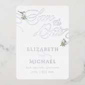 Tortelduifjes Folie Sla de datum op Folie Uitnodiging (Voorkant)