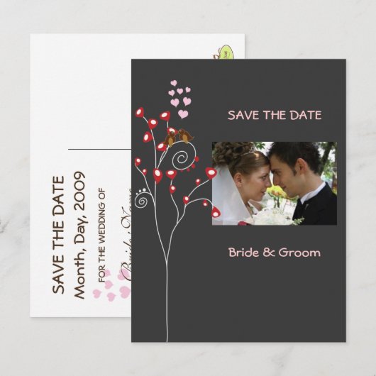 TORTELDUIFJES/FOTO DE DATUM OPSLAAN/DIY BCKGRND AANKONDIGINGSKAART (Voorkant / Achterkant)