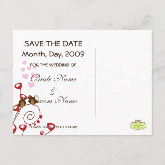 TORTELDUIFJES/FOTO DE DATUM OPSLAAN/DIY BCKGRND AANKONDIGINGSKAART (Achterkant)