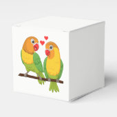 Tortelduifjes Geel Groen Lovebird Trouwgunsten Bedankdoosjes (Voorkant Zijde)