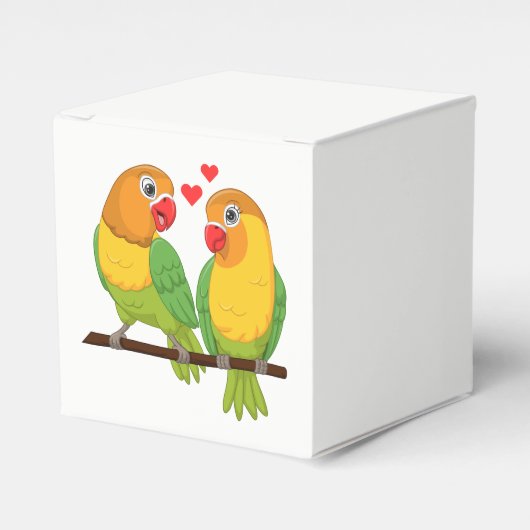 Tortelduifjes Geel Groen Lovebird Trouwgunsten Bedankdoosjes (Voorkant Zijde)