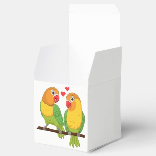 Tortelduifjes Geel Groen Lovebird Trouwgunsten Bedankdoosjes (Geopend)