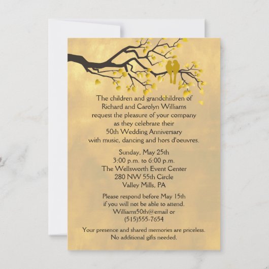 Tortelduifjes Golden Jubileum Uitnodiging (Achterkant)