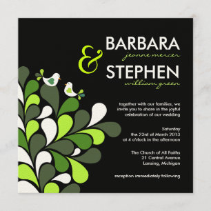 Tortelduifjes - Green Black Felt Wedding Invitting Kaart