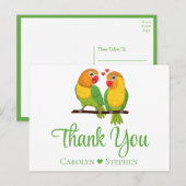 Tortelduifjes Groen Geel Lovebird Bruiloft Dank u Briefkaart (Voorkant / Achterkant)