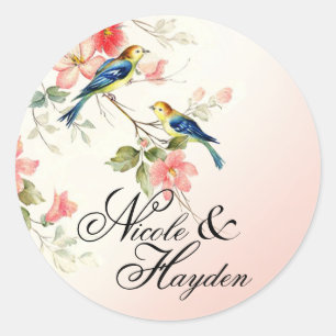 Tortelduifjes gunst   Blauw roze wit Ronde Sticker