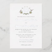 Tortelduifjes "H" Monogram Folie Huwelijksuitnodig Uitnodiging (Voorkant)