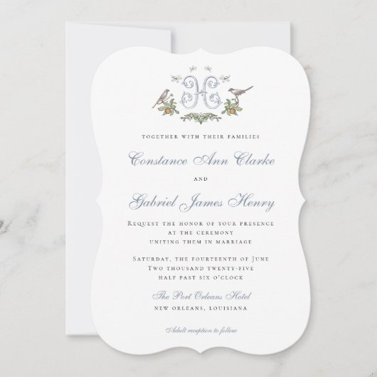 Tortelduifjes "H" Monogram Huwelijksuitnodiging Kaart (Voorkant)