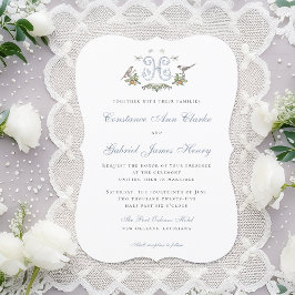 Tortelduifjes "H" Monogram Huwelijksuitnodiging Kaart