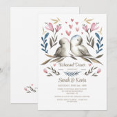 Tortelduifjes Handgetekende repetitie diner Kaart (Voorkant / Achterkant)