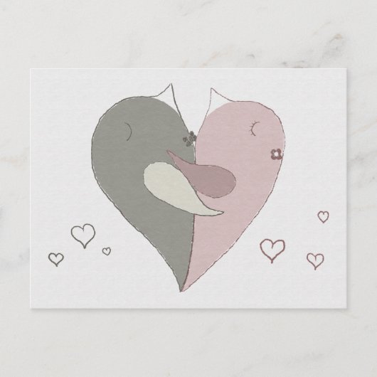 Tortelduifjes hart briefkaart (Voorkant)