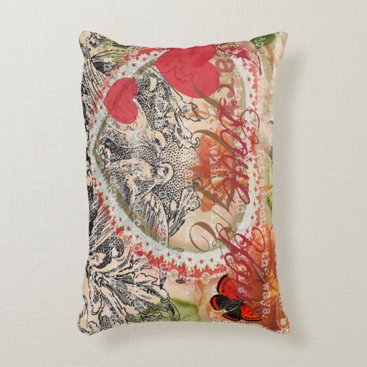 Tortelduifjes Hart Rode Kunst Collage Accent Kussen (Voorkant(Verticaal))