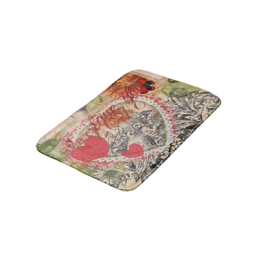 Tortelduifjes Hart Rode Kunst Collage Badmat (Gekanteld)