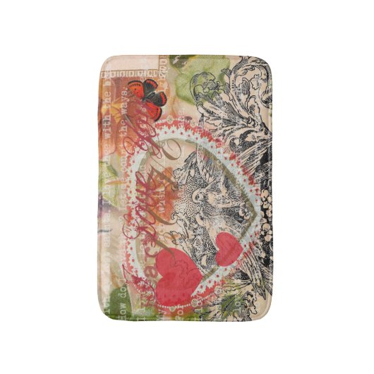 Tortelduifjes Hart Rode Kunst Collage Badmat (Voorkant Verticaal)