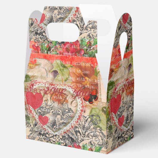 Tortelduifjes Hart Rode Kunst Collage Bedankdoosjes (Geopend)