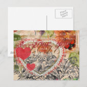 Tortelduifjes Hart Rode Kunst Collage Briefkaart (Voorkant / Achterkant)