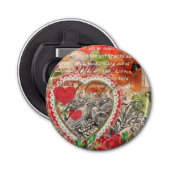 Tortelduifjes Hart Rode Kunst Collage Button Flesopener (Voorkant)