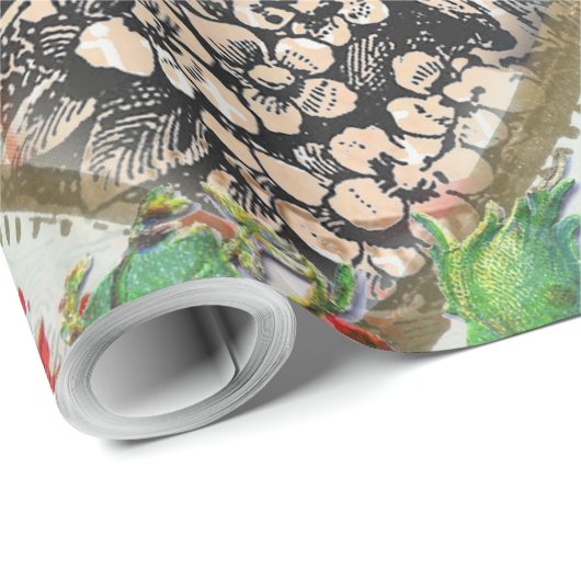 Tortelduifjes Hart Rode Kunst Collage Cadeaupapier (Rol Hoek)