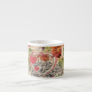 Tortelduifjes Hart Rode Kunst Collage Espresso Kop